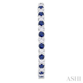2.3 MM Round Sapphire and 1 1/2 ctw Round Cut Diamond Inside & Outside Alternating Precious Hoop Earrings in 14K White Gold